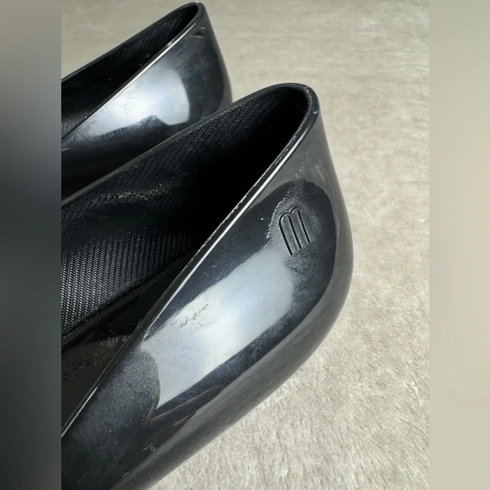 Melissa Black Pointed Toe Flats with Decorative Buckle